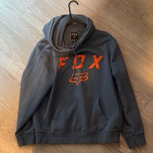 🦊🔥 FOX Racing Grey-Blue Hoodie – Bold Logo Street Style 🔥🦊